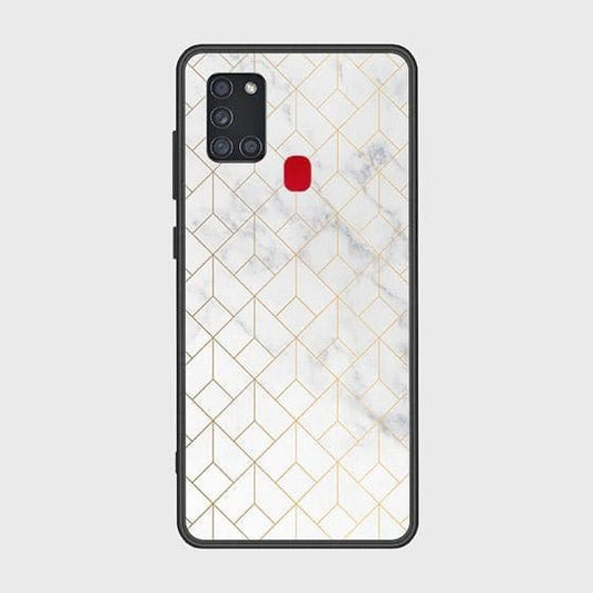 Samsung Galaxy A21s Cover - White Marble Series 2 - HQ Ultra Shine Premium Infinity Glass Soft Silicon Borders Case