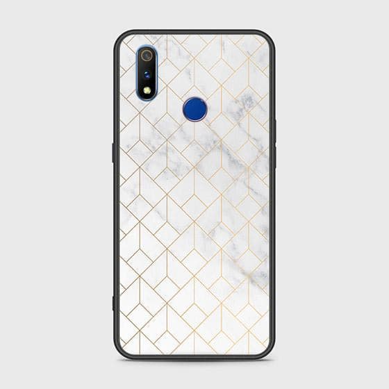 Realme 3i Cover - White Marble Series 2 - HQ Ultra Shine Premium Infinity Glass Soft Silicon Borders Case