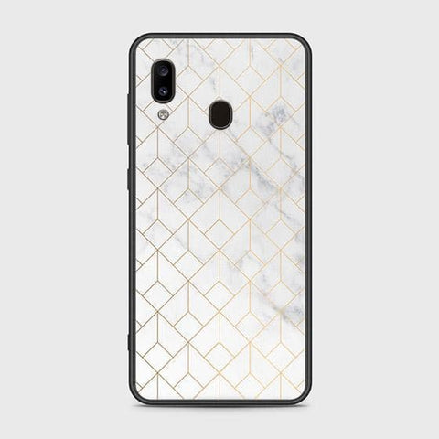 Samsung Galaxy A20 Cover - White Marble Series 2 - HQ Ultra Shine Premium Infinity Glass Soft Silicon Borders Case