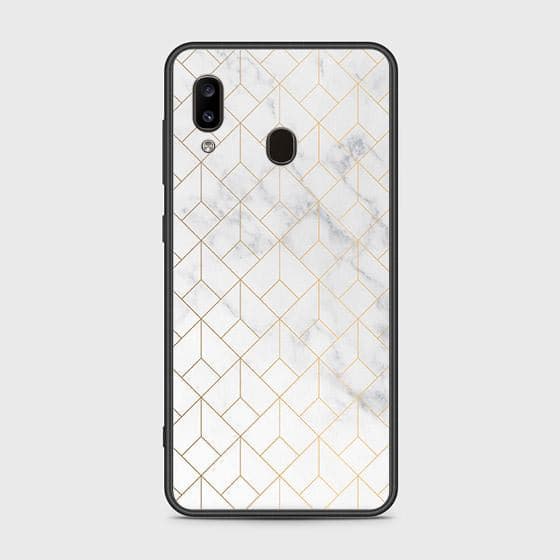 Samsung Galaxy A30 Cover - White Marble Series 2 - HQ Ultra Shine Premium Infinity Glass Soft Silicon Borders Case