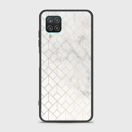 Samsung Galaxy A12 Cover - White Marble Series 2 - HQ Ultra Shine Premium Infinity Glass Soft Silicon Borders Case