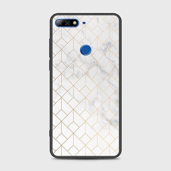 Honor 7C Cover - White Marble Series 2 - HQ Ultra Shine Premium Infinity Glass Soft Silicon Borders Case