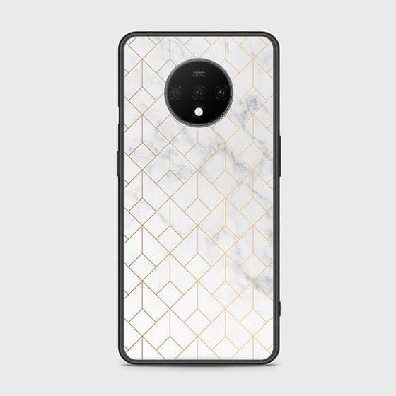 OnePlus 7T Cover - White Marble Series 2 - HQ Ultra Shine Premium Infinity Glass Soft Silicon Borders Case