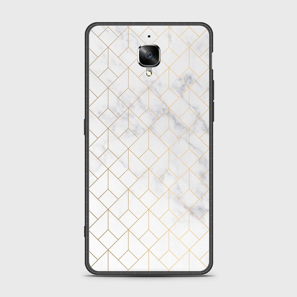 OnePlus 3 Cover- White Marble Series 2 - HQ Ultra Shine Premium Infinity Glass Soft Silicon Borders Case