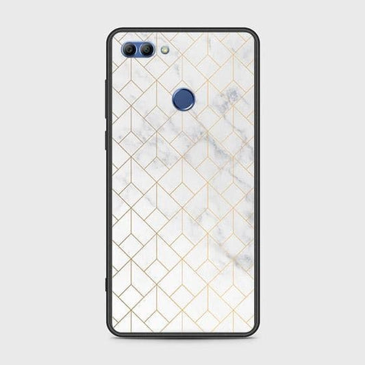 Huawei Y9 2018 Cover - White Marble Series 2 - HQ Ultra Shine Premium Infinity Glass Soft Silicon Borders Case