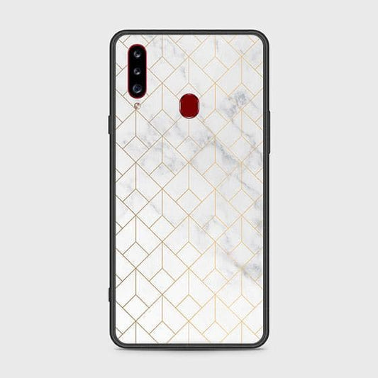 Samsung Galaxy A20s Cover - White Marble Series 2 - HQ Ultra Shine Premium Infinity Glass Soft Silicon Borders Case