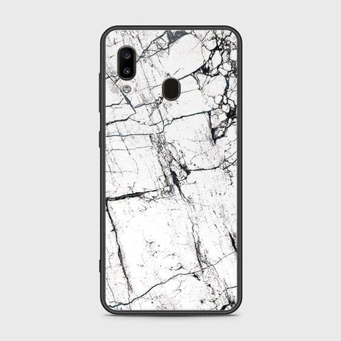 Samsung Galaxy A20 Cover - White Marble Series 2 - HQ Ultra Shine Premium Infinity Glass Soft Silicon Borders Case