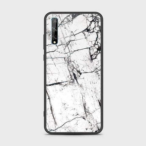 Huawei P Smart S Cover - White Marble Series 2 - HQ Ultra Shine Premium Infinity Glass Soft Silicon Borders Case