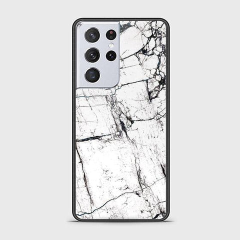 Samsung Galaxy S21 Ultra 5G Cover - White Marble Series 2 - HQ Ultra Shine Premium Infinity Glass Soft Silicon Borders Case