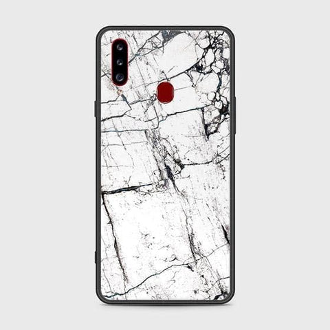 Samsung Galaxy A20s Cover - White Marble Series 2 - HQ Ultra Shine Premium Infinity Glass Soft Silicon Borders Case