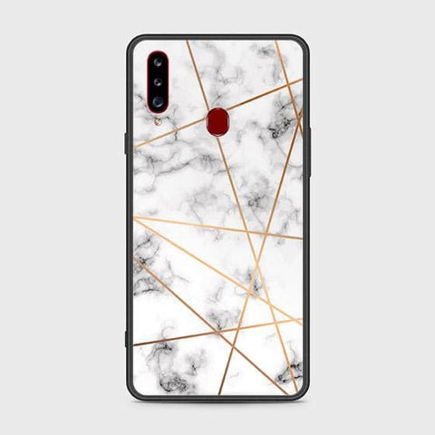 Samsung Galaxy A20s Cover - White Marble Series 2 - HQ Ultra Shine Premium Infinity Glass Soft Silicon Borders Case