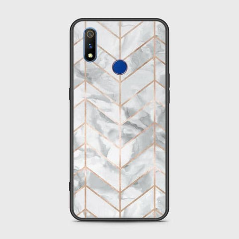 Realme 3i Cover - White Marble Series 2 - HQ Ultra Shine Premium Infinity Glass Soft Silicon Borders Case