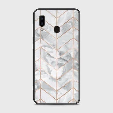 Samsung Galaxy A20 Cover - White Marble Series 2 - HQ Ultra Shine Premium Infinity Glass Soft Silicon Borders Case