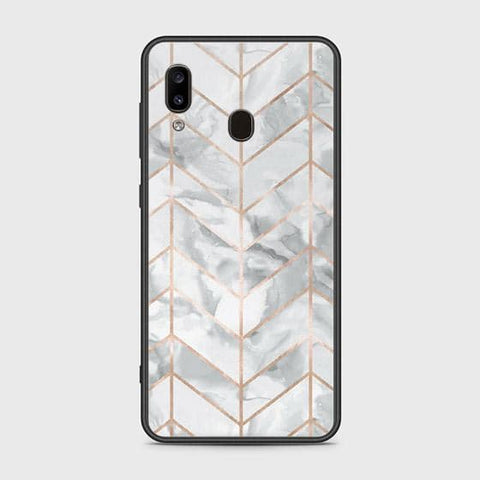 Samsung Galaxy A30 Cover - White Marble Series 2 - HQ Ultra Shine Premium Infinity Glass Soft Silicon Borders Case