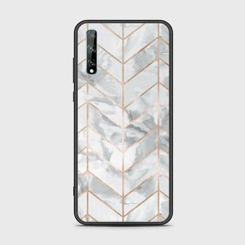 Huawei P Smart S Cover - White Marble Series 2 - HQ Ultra Shine Premium Infinity Glass Soft Silicon Borders Case