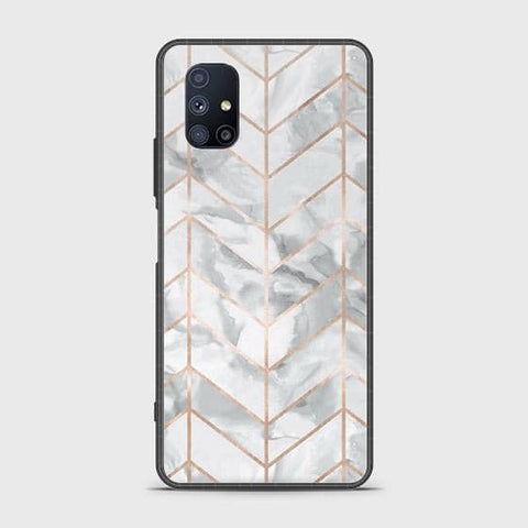 Samsung Galaxy M51 Cover - White Marble Series 2 - HQ Ultra Shine Premium Infinity Glass Soft Silicon Borders Case