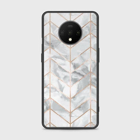 OnePlus 7T Cover - White Marble Series 2 - HQ Ultra Shine Premium Infinity Glass Soft Silicon Borders Case