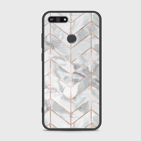 Huawei Y6 Prime 2018 Cover - White Marble Series 2 - HQ Ultra Shine Premium Infinity Glass Soft Silicon Borders Case