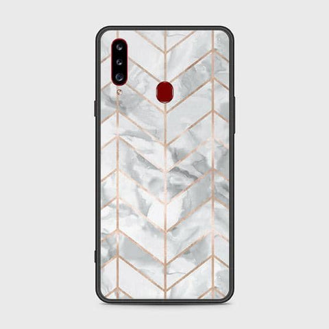 Samsung Galaxy A20s Cover - White Marble Series 2 - HQ Ultra Shine Premium Infinity Glass Soft Silicon Borders Case