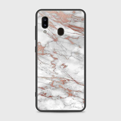 Samsung Galaxy A20 Cover - White Marble Series 2 - HQ Ultra Shine Premium Infinity Glass Soft Silicon Borders Case