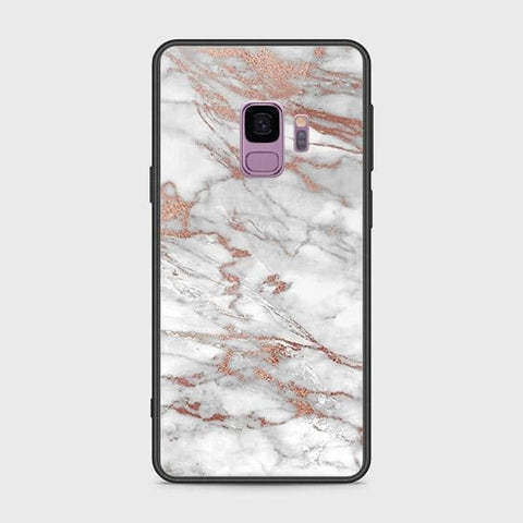 Samsung Galaxy S9 Cover - White Marble Series 2 - HQ Ultra Shine Premium Infinity Glass Soft Silicon Borders Case