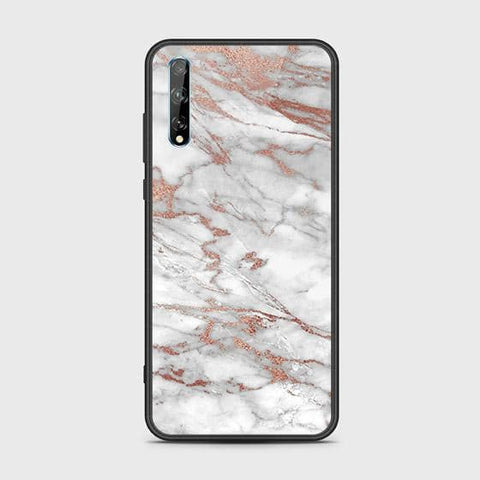 Huawei P Smart S Cover - White Marble Series 2 - HQ Ultra Shine Premium Infinity Glass Soft Silicon Borders Case