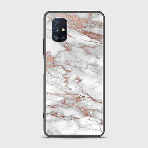 Samsung Galaxy M51 Cover - White Marble Series 2 - HQ Ultra Shine Premium Infinity Glass Soft Silicon Borders Case