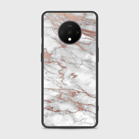 OnePlus 7T Cover - White Marble Series 2 - HQ Ultra Shine Premium Infinity Glass Soft Silicon Borders Case