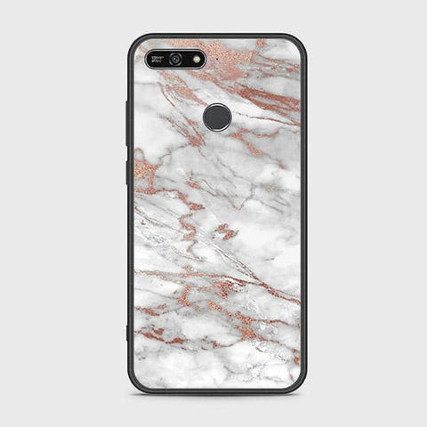 Huawei Y6 Prime 2018 Cover - White Marble Series 2 - HQ Ultra Shine Premium Infinity Glass Soft Silicon Borders Case