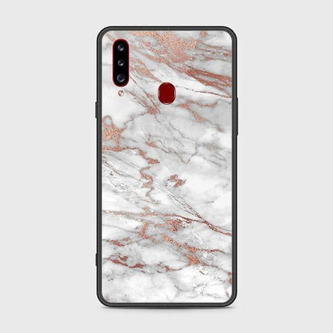 Samsung Galaxy A20s Cover - White Marble Series 2 - HQ Ultra Shine Premium Infinity Glass Soft Silicon Borders Case