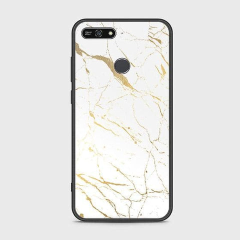 Huawei Y6 Prime 2018 Cover - White Marble Series 2 - HQ Ultra Shine Premium Infinity Glass Soft Silicon Borders Case