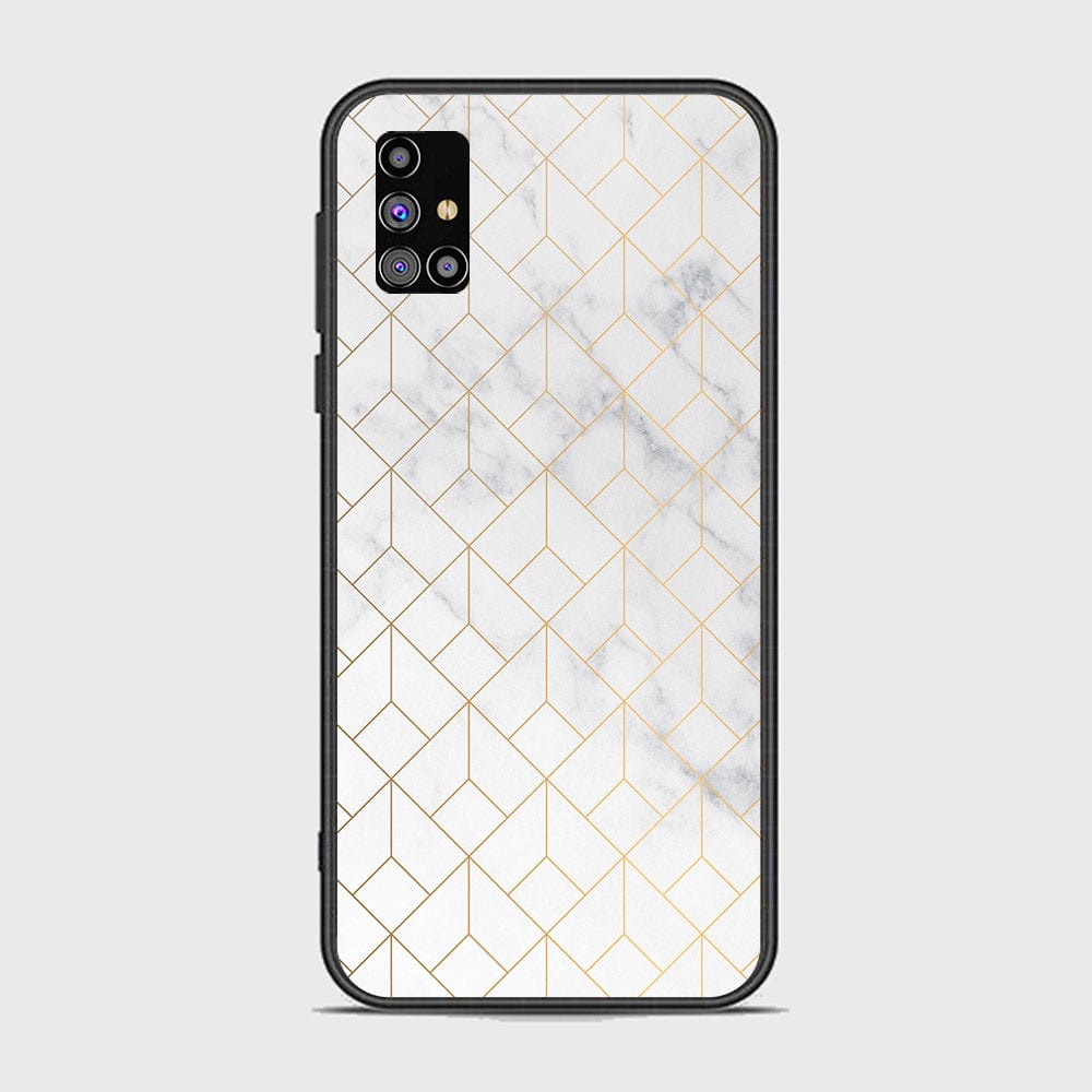 Samsung Galaxy M31s Cover - White Marble Series 2 - HQ Ultra Shine Premium Infinity Glass Soft Silicon Borders Case