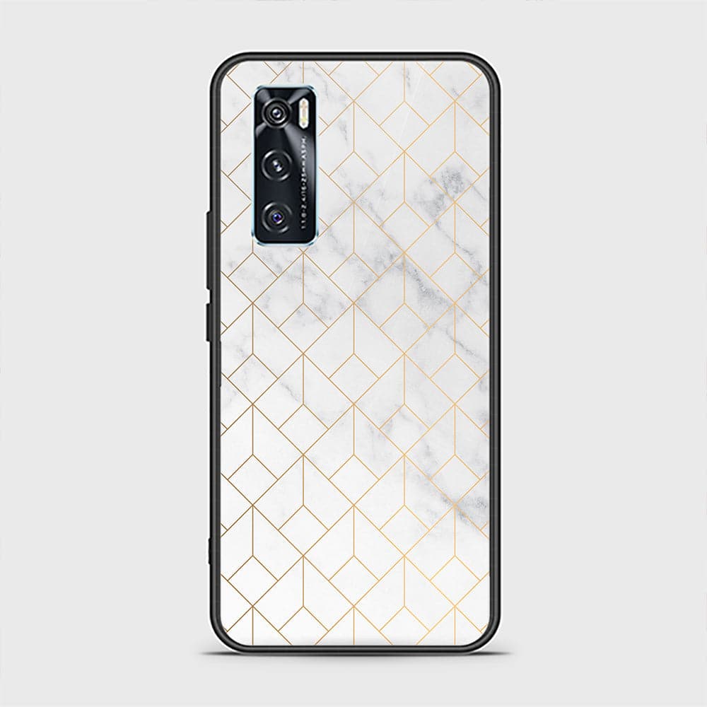 Vivo V20 SE Cover - White Marble Series 2 - HQ Ultra Shine Premium Infinity Glass Soft Silicon Borders Case