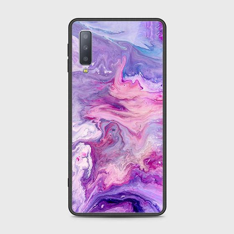 Samsung Galaxy A7 2018 Cover - Colorful Marble Series - HQ Ultra Shine Premium Infinity Glass Soft Silicon Borders Case