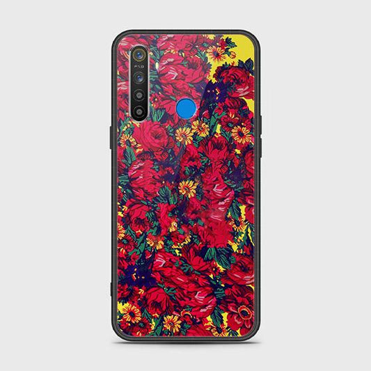 Realme 5 Cover - Floral Series - HQ Ultra Shine Premium Infinity Glass Soft Silicon Borders Case