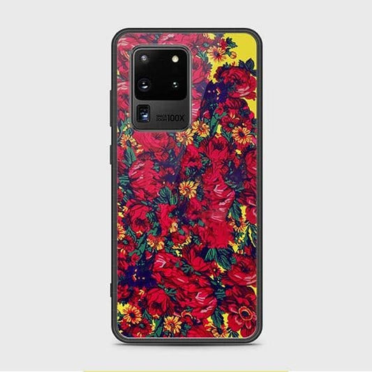 Samsung Galaxy S20 Ultra Cover - Floral Series - HQ Ultra Shine Premium Infinity Glass Soft Silicon Borders Case