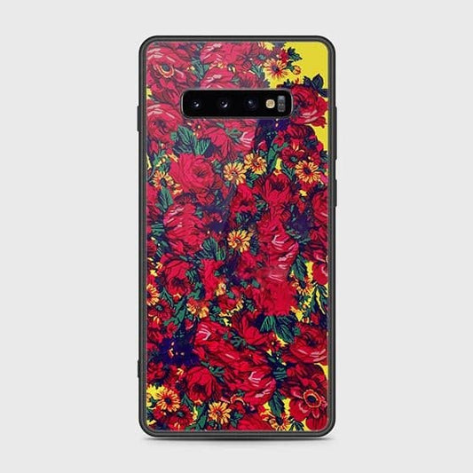 Samsung Galaxy S10 Plus Cover - Floral Series - HQ Ultra Shine Premium Infinity Glass Soft Silicon Borders Case