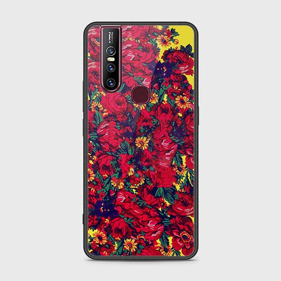 Vivo V15 Cover - Floral Series - HQ Ultra Shine Premium Infinity Glass Soft Silicon Borders Case