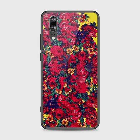 Huawei P20 Cover - Floral Series - HQ Ultra Shine Premium Infinity Glass Soft Silicon Borders Case