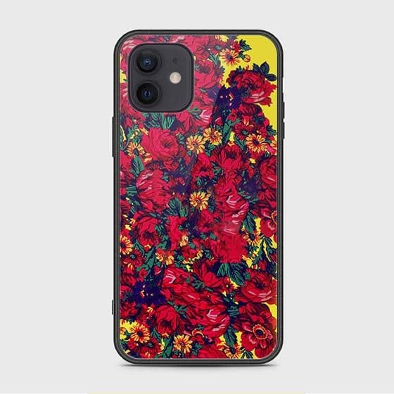 iPhone 12 Cover - Floral Series - HQ Ultra Shine Premium Infinity Glass Soft Silicon Borders Case