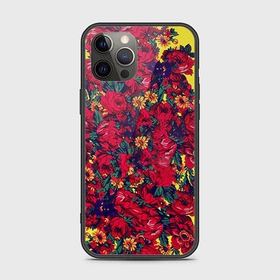 iPhone 12 Pro Cover - Floral Series - HQ Ultra Shine Premium Infinity Glass Soft Silicon Borders Case