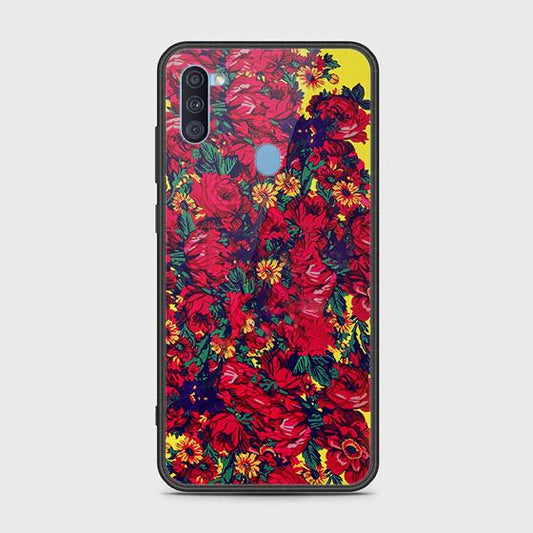 Samsung Galaxy A11 Cover - Floral Series - HQ Ultra Shine Premium Infinity Glass Soft Silicon Borders Case