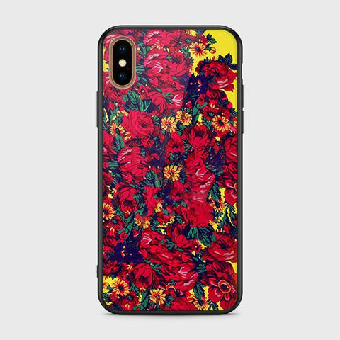 iPhone XS Cover - Floral Series - HQ Ultra Shine Premium Infinity Glass Soft Silicon Borders Case