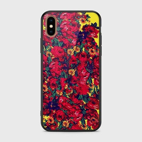 iPhone XS Max Cover - Floral Series - HQ Ultra Shine Premium Infinity Glass Soft Silicon Borders Case