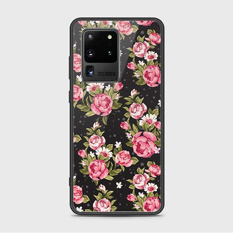 Samsung Galaxy S20 Ultra Cover - Floral Series - HQ Ultra Shine Premium Infinity Glass Soft Silicon Borders Case