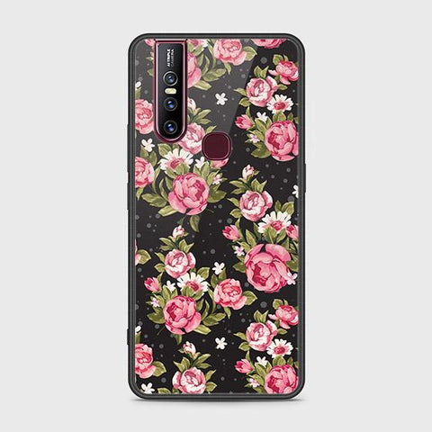 Vivo V15 Cover - Floral Series - HQ Ultra Shine Premium Infinity Glass Soft Silicon Borders Case