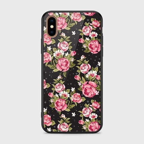 iPhone XS Cover - Floral Series - HQ Ultra Shine Premium Infinity Glass Soft Silicon Borders Case