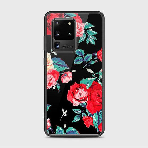 Samsung Galaxy S20 Ultra Cover - Floral Series - HQ Ultra Shine Premium Infinity Glass Soft Silicon Borders Case