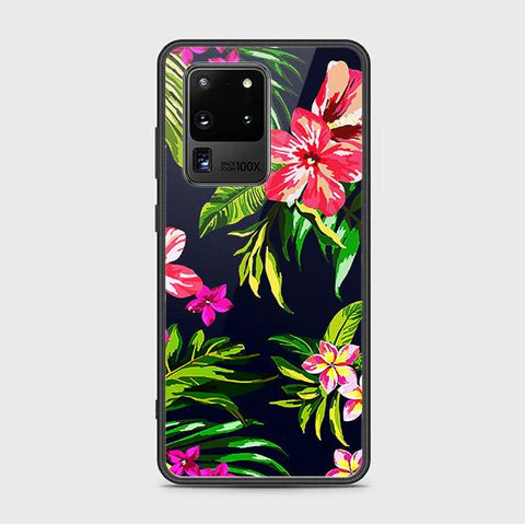 Samsung Galaxy S20 Ultra Cover - Floral Series - HQ Ultra Shine Premium Infinity Glass Soft Silicon Borders Case