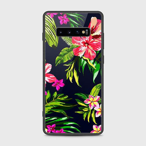 Samsung Galaxy S10 Plus Cover - Floral Series - HQ Ultra Shine Premium Infinity Glass Soft Silicon Borders Case